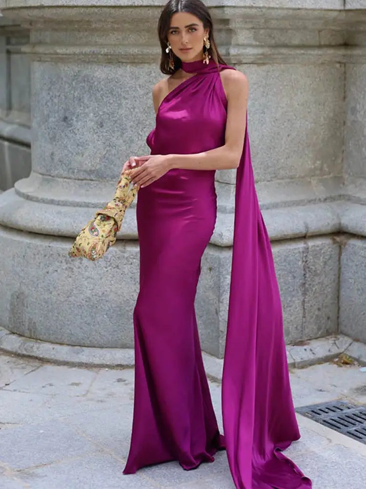 CELESTE | Vestido largo satinado con lazo