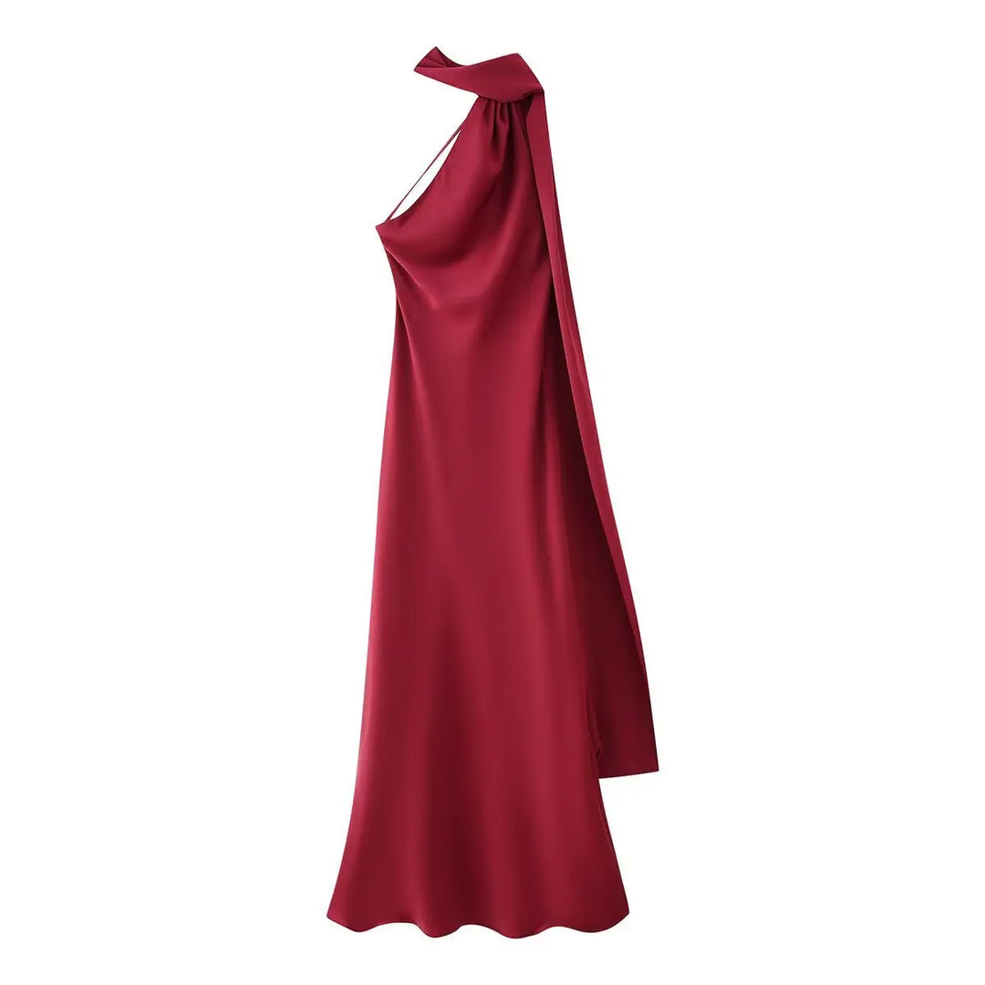 CELESTE | Vestido largo satinado con lazo