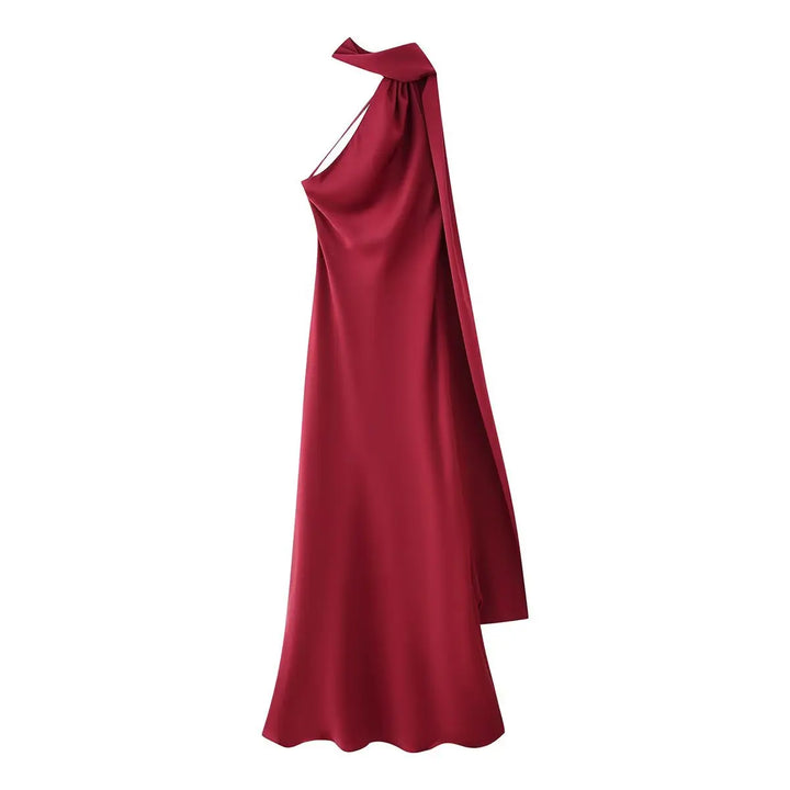 CELESTE | Vestido largo satinado con lazo