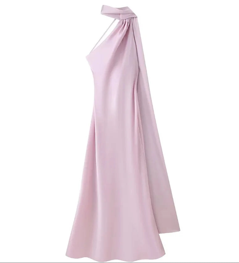 CELESTE | Vestido largo satinado con lazo