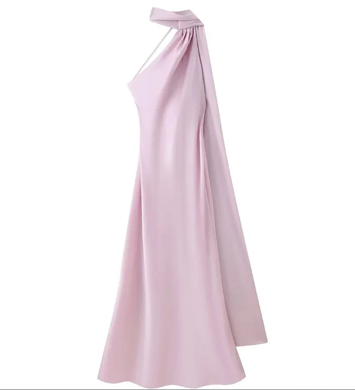 CELESTE | Vestido largo satinado con lazo