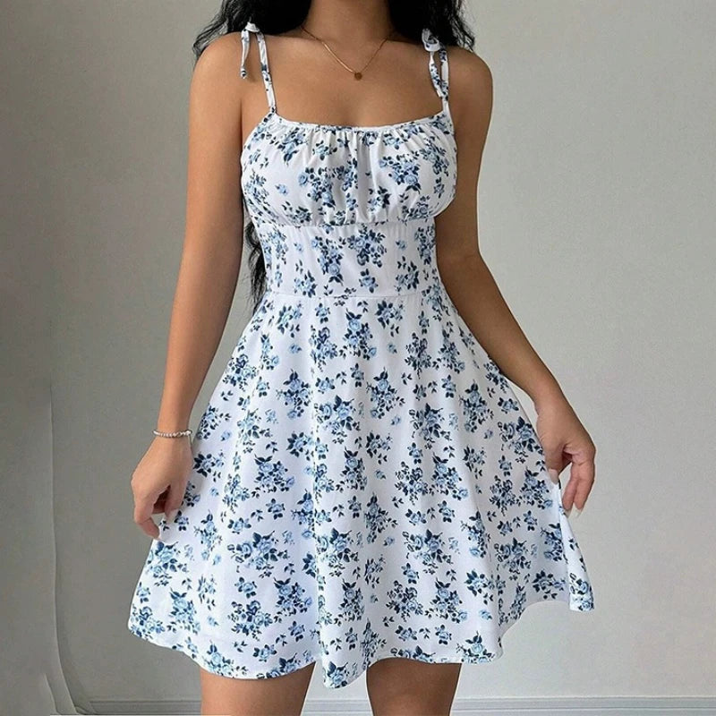 SOLÈNE | Vestido romántico de flores azules