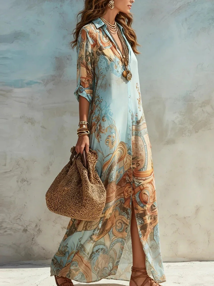 AMARA | Vestido camisero estampado y fluido
