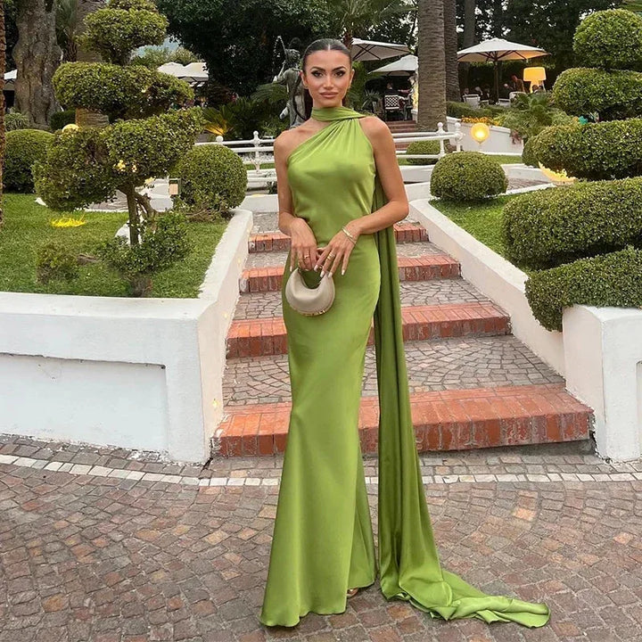 CELESTE | Vestido largo satinado con lazo