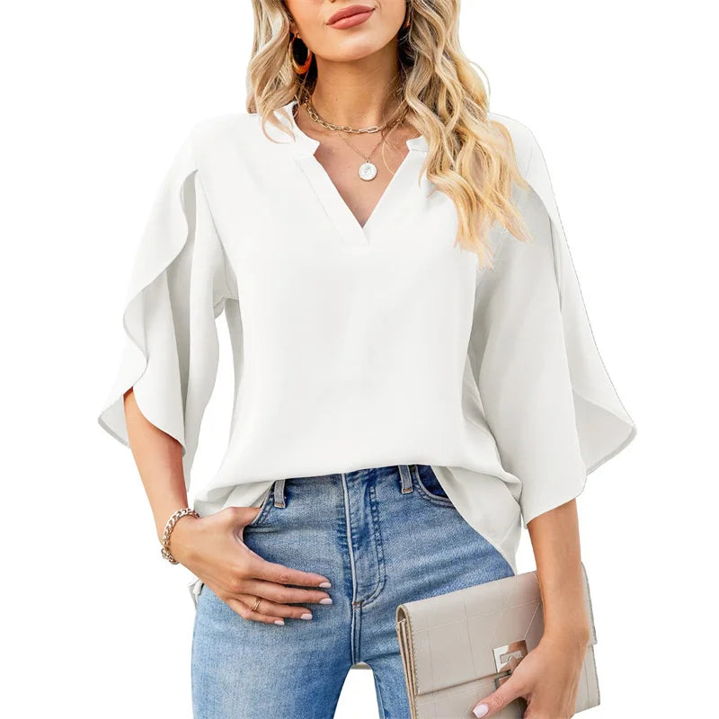 ALMA | Blusa de gasa con mangas pétalo y escote en V
