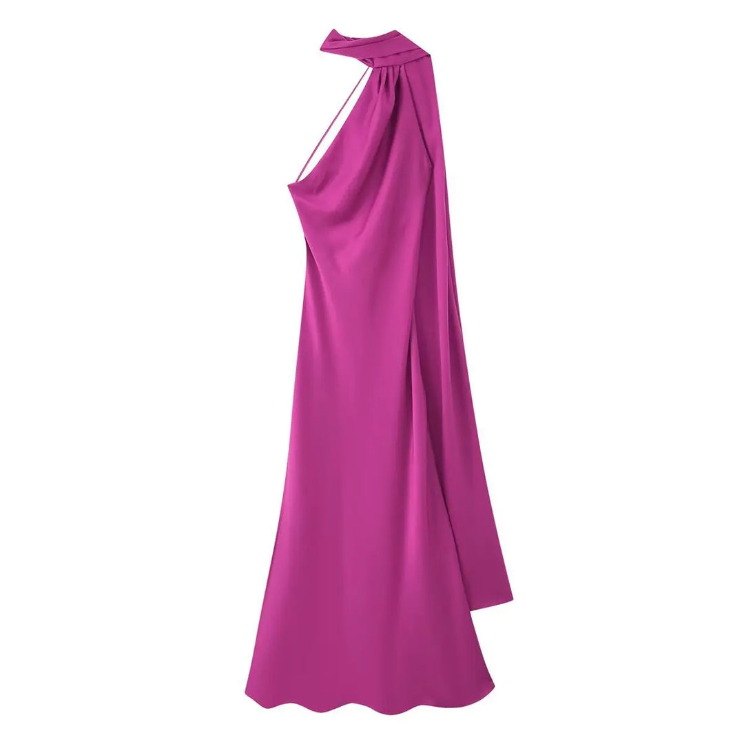 CELESTE | Vestido largo satinado con lazo