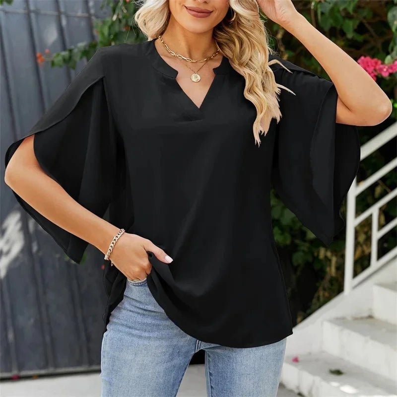 ALMA | Blusa de gasa con mangas pétalo y escote en V