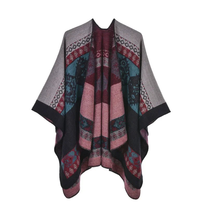 GINEBRA | Poncho envolvente efecto cachemira