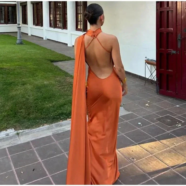 CELESTE | Vestido largo satinado con lazo