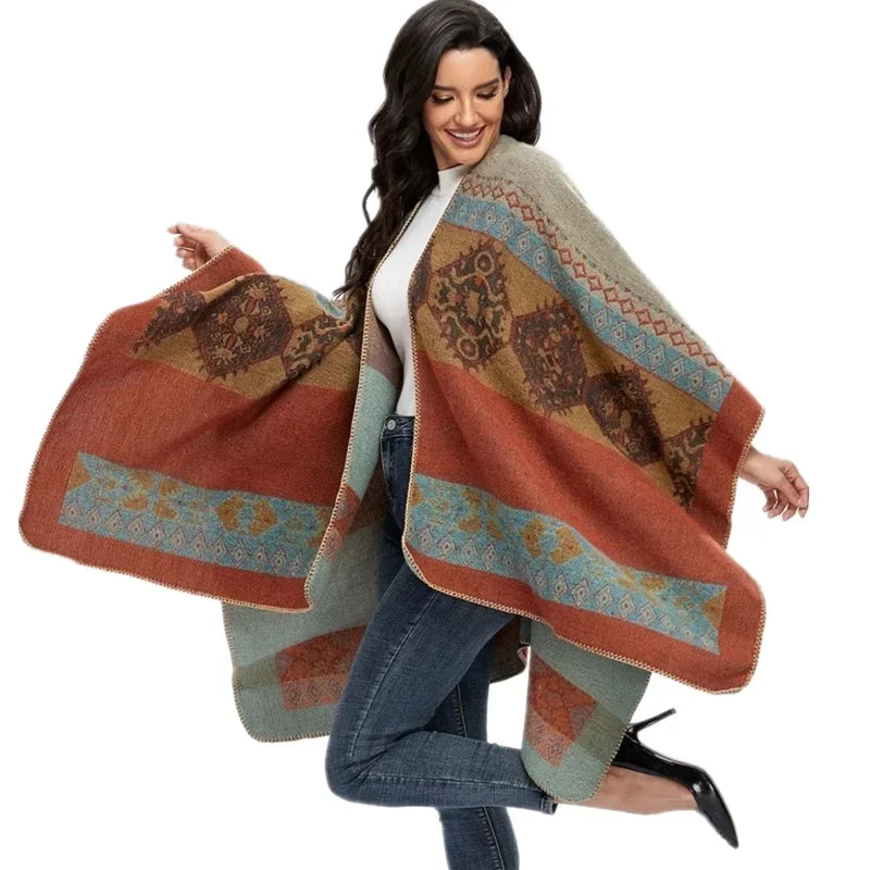 GINEBRA | Poncho envolvente efecto cachemira