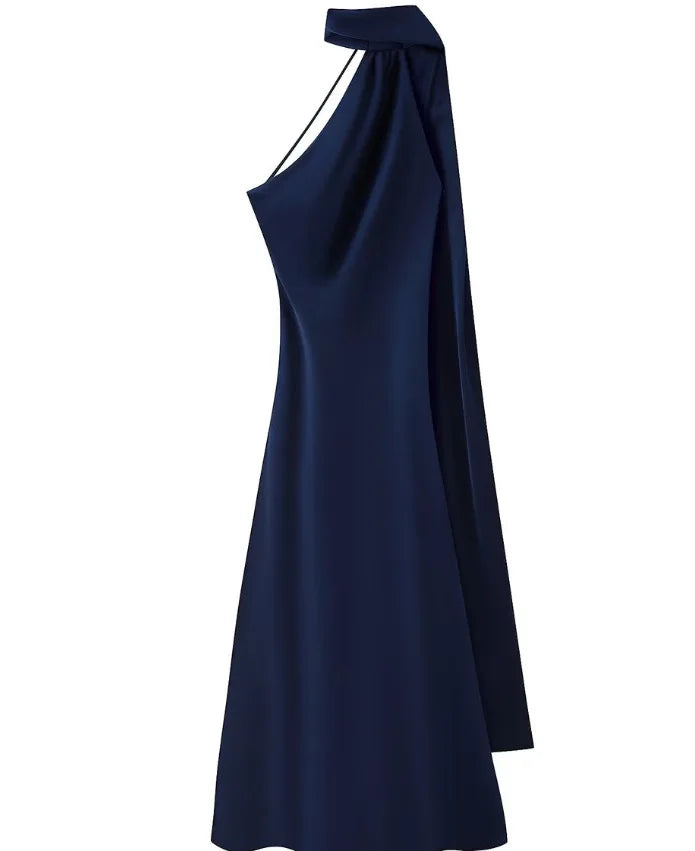 CELESTE | Vestido largo satinado con lazo
