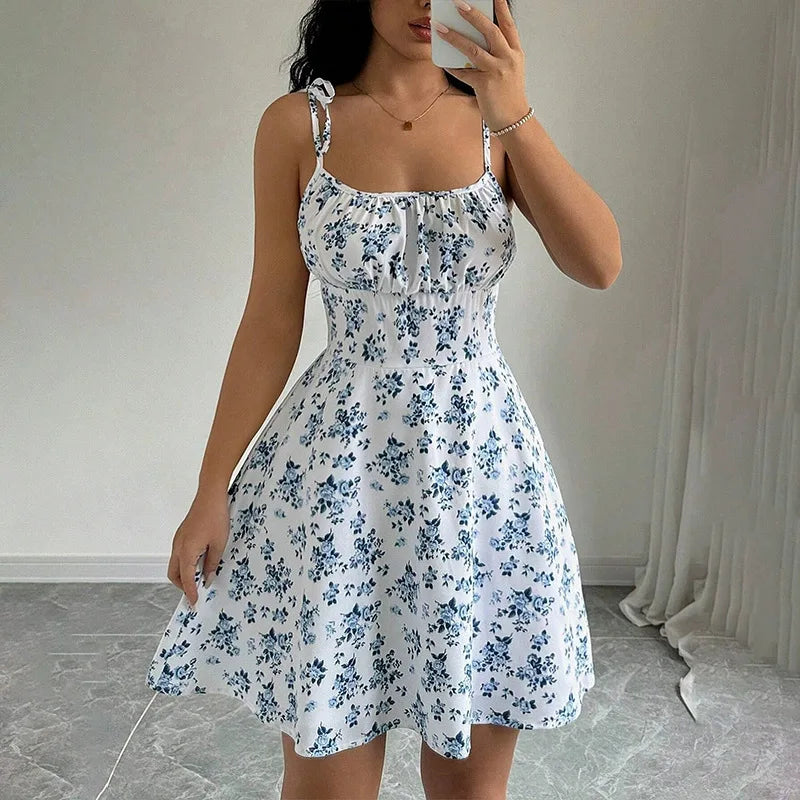 SOLÈNE | Vestido romántico de flores azules