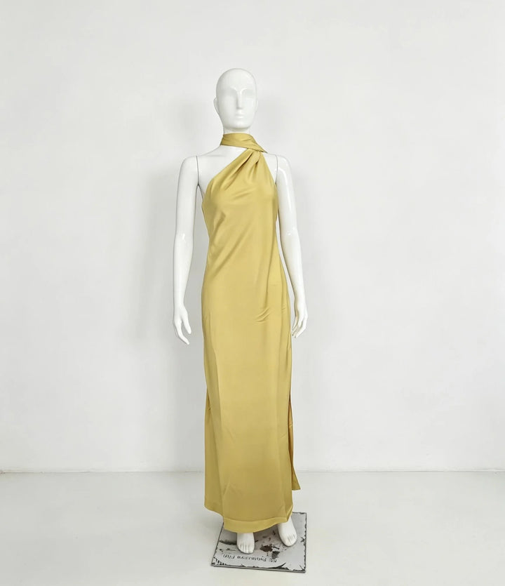 CELESTE | Vestido largo satinado con lazo