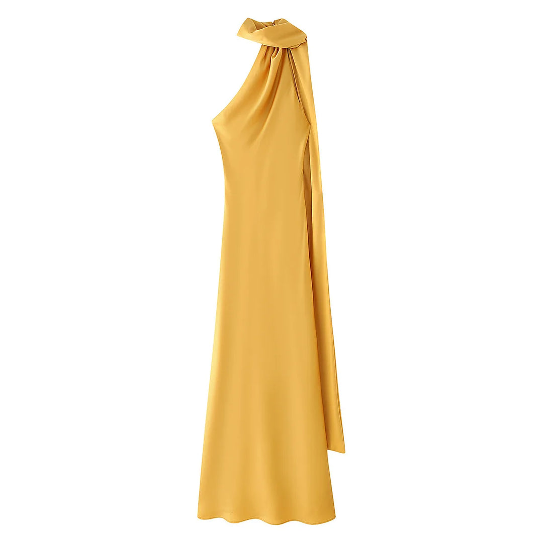 CELESTE | Vestido largo satinado con lazo