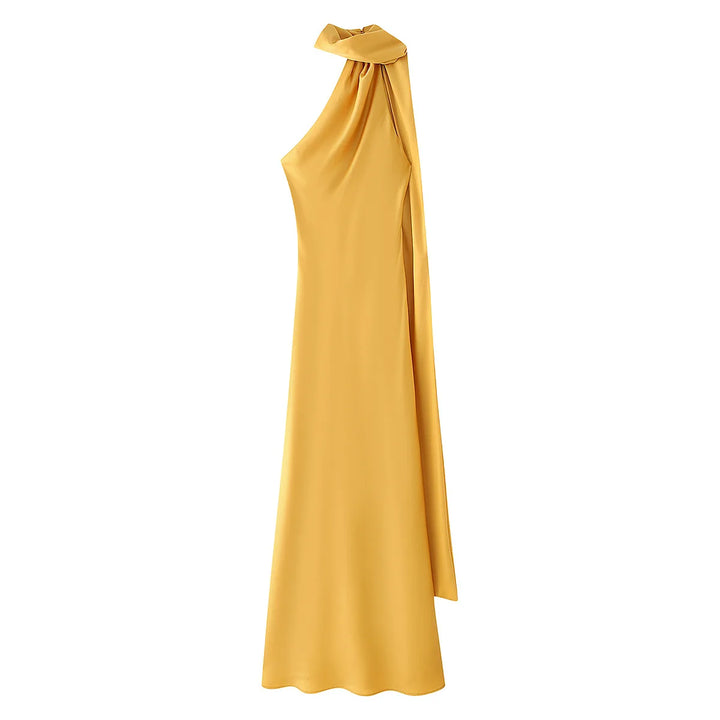 CELESTE | Vestido largo satinado con lazo