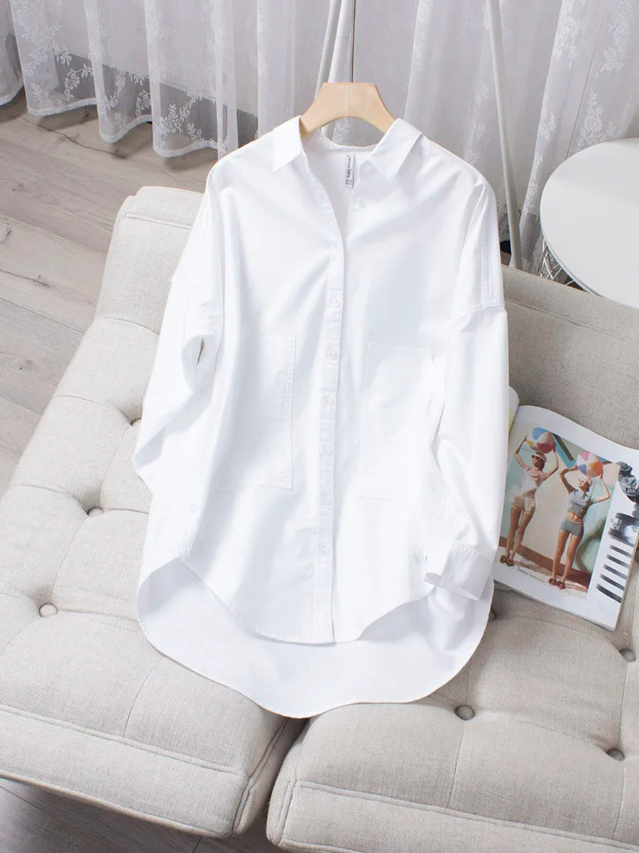 ÉLISE | Camisa blanca de algodón Oxford con corte holgado