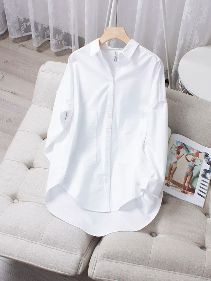 ÉLISE | Camisa blanca de algodón Oxford con corte holgado