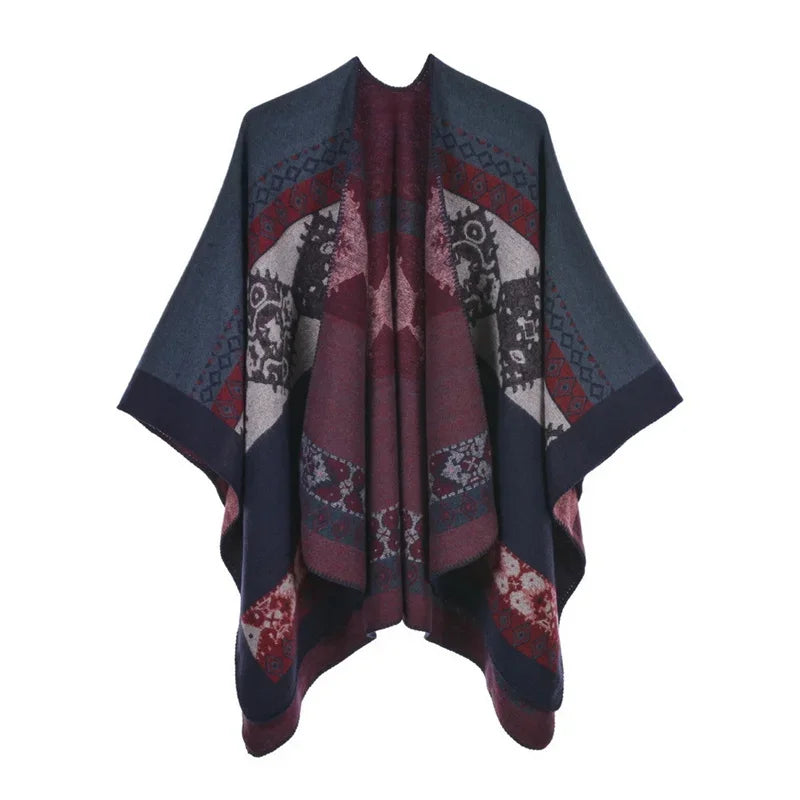 GINEBRA | Poncho envolvente efecto cachemira