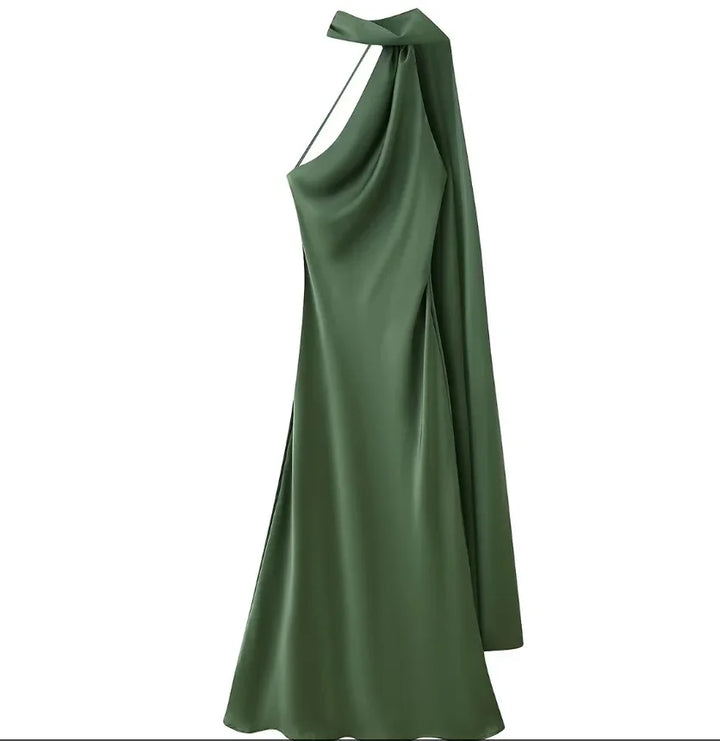 CELESTE | Vestido largo satinado con lazo