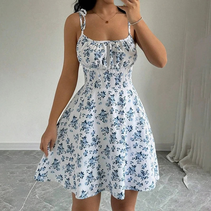 SOLÈNE | Vestido romántico de flores azules