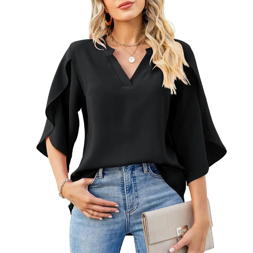 ALMA | Blusa de gasa con mangas pétalo y escote en V