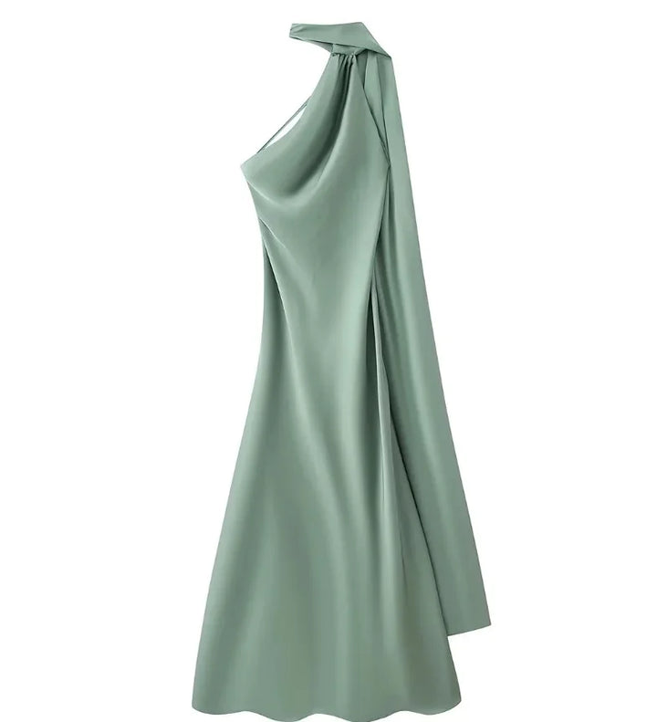 CELESTE | Vestido largo satinado con lazo