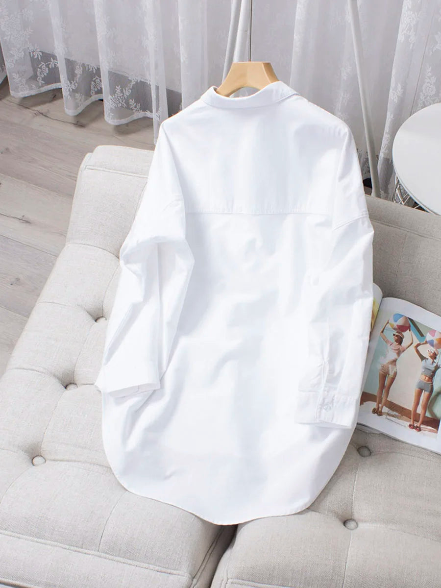 ÉLISE | Camisa blanca de algodón Oxford con corte holgado